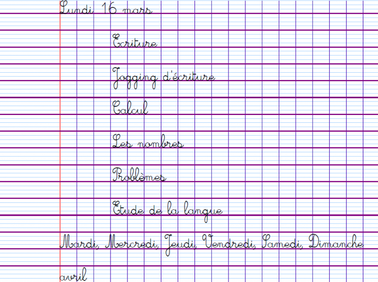 CE1 – Modèle pour écrire la date comme au cahier du jour – Ecole Moïse Lévy